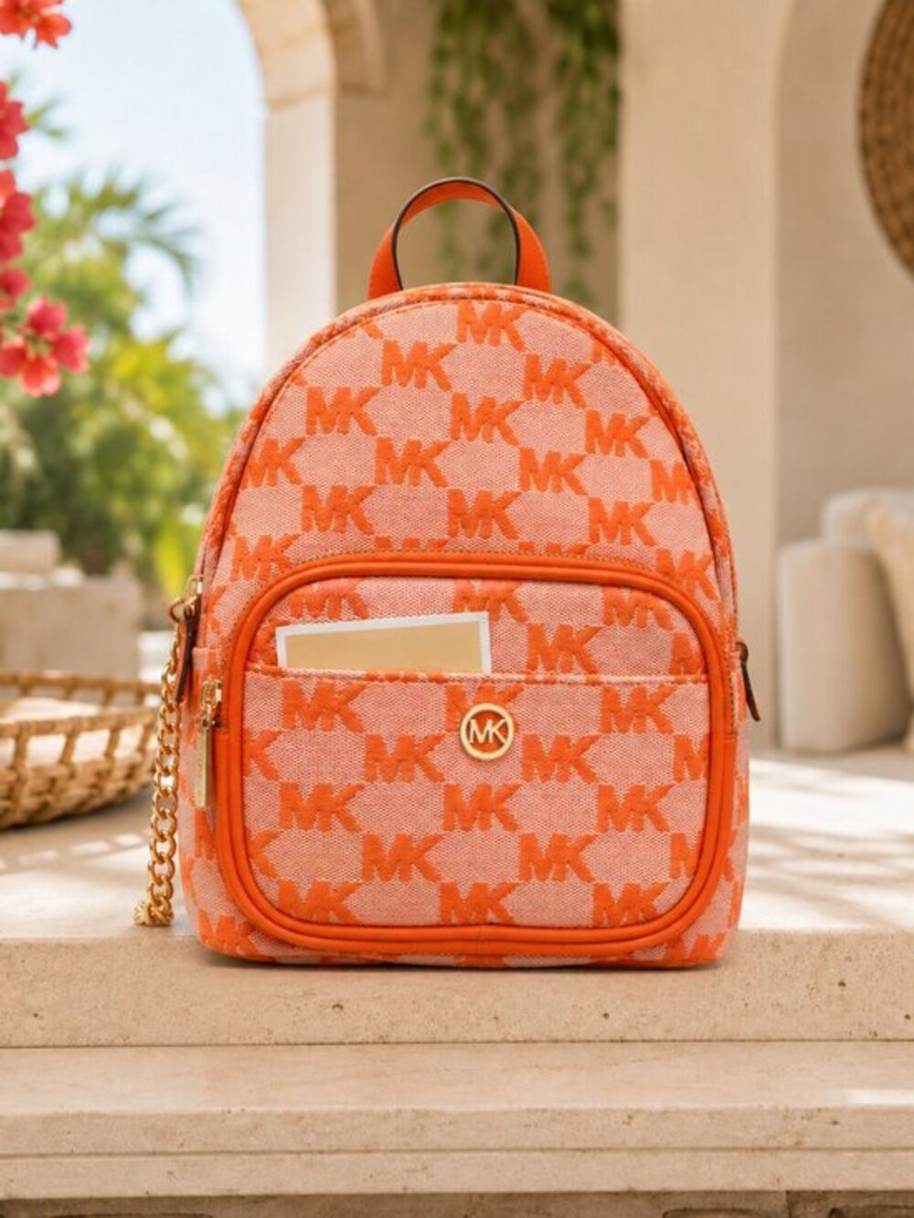Michael Kors Maisie Small Logo Jacquard 2-in-1 Backpack Cardholder Wallet NWT